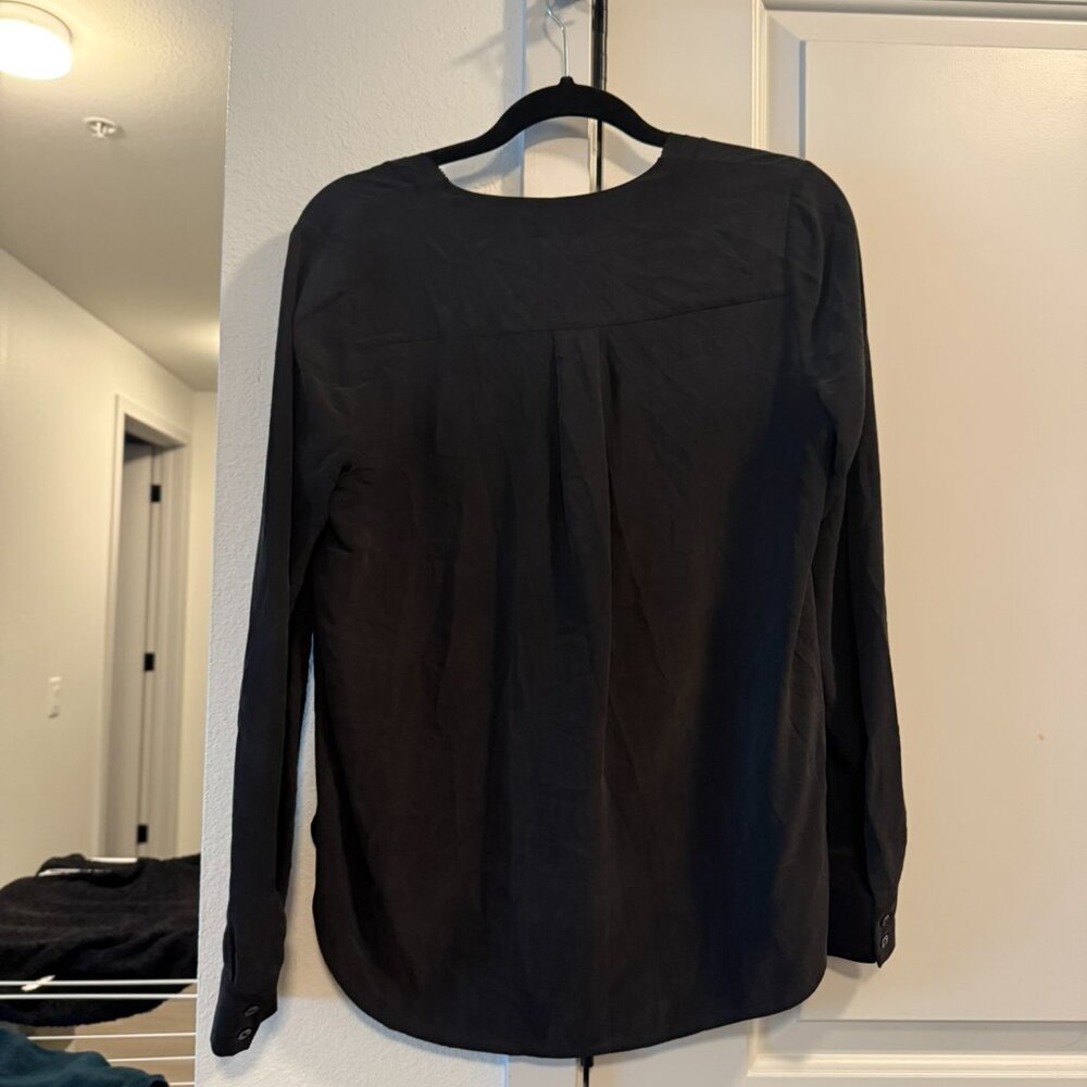 Vince 100% Silk Picot Edge Blouse Black - Picture 2 of 5